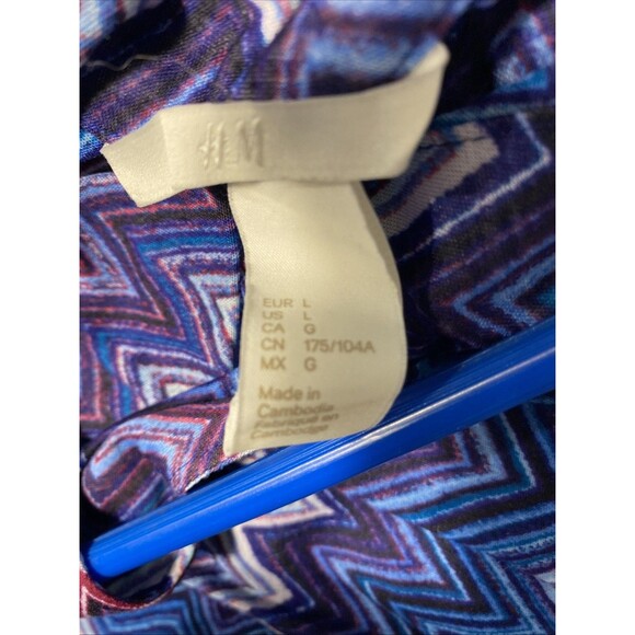 H&M Blouse Large Belted‎ Sleeveless Abstract Blue Large Light Spring Summer - Picture 5 of 7